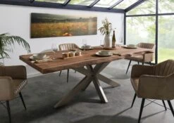 FREEFORM 5 Tavolo Da Pranzo In Legno Di Sheesham - Decapato / Grigio - Gambe Ad X Antracite Matt 220x100