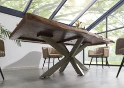 FREEFORM 5 Tavolo Da Pranzo In Legno Di Sheesham - Decapato / Grigio - Gambe Ad X Antracite Matt 220x100 -Massivmoebel24 09 108 834 2923 03 2