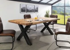 FREEFORM 5 Tavolo Da Pranzo In Legno Di Sheesham - Sabbiato Natur / Gambe In Ferro X Antracite Lucido 220x100