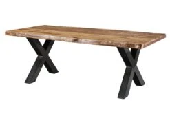 FREEFORM 5 Tavolo Da Pranzo In Legno Di Sheesham - Sabbiato Natur / Gambe In Ferro X Antracite Lucido 200x100 -Massivmoebel24 09 108 834 3113 11 2