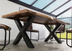 FREEFORM 5 Tavolo Da Pranzo In Legno Di Sheesham - Sabbiato Natur / Gambe In Ferro X Antracite Lucido 220x100 -Massivmoebel24 09 108 834 3113 3 1