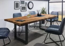 FREEFORM 5 Tavolo Da Pranzo In Legno Di Sheesham - Sabbiato Natur / Gambe In Ferro U Antracite Matt 220x100