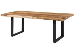 FREEFORM 5 Tavolo Da Pranzo In Legno Di Sheesham - Sabbiato Natur / Gambe In Ferro U Antracite Matt 260x100 -Massivmoebel24 09 108 834 3203 11 2