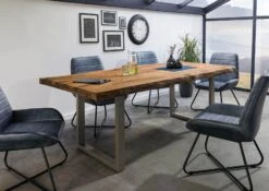 FREEFORM 5 Tavolo Da Pranzo In Legno Di Sheesham - Sabbiato Natur / Gambe In Ferro U Argento Matt 260x100