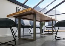 FREEFORM 5 Tavolo Da Pranzo In Legno Di Sheesham - Sabbiato Natur / Gambe In Ferro U Argento Matt 260x100 -Massivmoebel24 09 108 834 3903 3