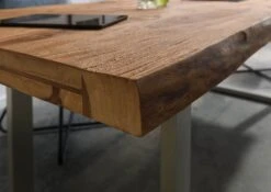 FREEFORM 5 Tavolo Da Pranzo In Legno Di Sheesham - Sabbiato Natur / Gambe In Ferro U Argento Matt 260x100 -Massivmoebel24 09 108 834 3903 6