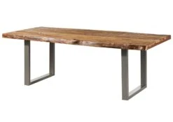 FREEFORM 5 Tavolo Da Pranzo In Legno Di Sheesham - Sabbiato Natur / Gambe In Ferro U Argento Matt 260x100 -Massivmoebel24 09 108 834 3903 9