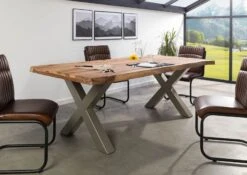 FREEFORM 5 Tavolo Da Pranzo In Legno Di Sheesham - Sabbiato Natur / Gambe In Ferro X Argento Matt 220x100