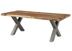 FREEFORM 5 Tavolo Da Pranzo In Legno Di Sheesham - Sabbiato Natur / Gambe In Ferro X Argento Matt 220x100 -Massivmoebel24 09 108 834 3913 11 1