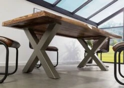 FREEFORM 5 Tavolo Da Pranzo In Legno Di Sheesham - Sabbiato Natur / Gambe In Ferro X Argento Matt 220x100 -Massivmoebel24 09 108 834 3913 3 1