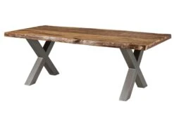 FREEFORM 5 Tavolo Da Pranzo In Legno Di Sheesham - Sabbiato Natur / Gambe In Ferro X Argento Matt 220x100 -Massivmoebel24 09 108 834 3913 9 1