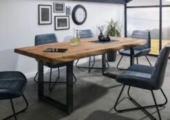 FREEFORM 5 Tavolo Da Pranzo In Legno Di Sheesham - Verniciato Natur / Gambe In Ferro U Antracite Lucido 220x100