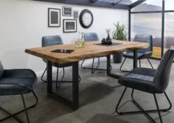 FREEFORM 5 Tavolo Da Pranzo In Legno Di Sheesham - Verniciato Natur / Gambe In Ferro U Antracite Matt 180x90