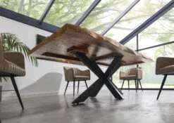 FREEFORM 5 Tavolo Da Pranzo In Legno Di Sheesham - Decapato / Naturale - Gambe Ad X Antracite Matt 220x100 -Massivmoebel24 09 108 834 5224 03