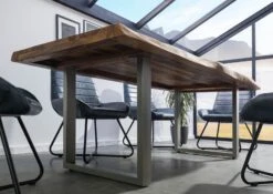 FREEFORM 5 Tavolo Da Pranzo In Legno Di Sheesham - Verniciato Natur / Gambe In Ferro U Argento Matt 180x90 -Massivmoebel24 09 108 834 5903 3 1