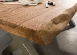 FREEFORM 5 Tavolo Da Pranzo In Legno Di Sheesham - Verniciato Natur / Gambe In Ferro X Argento Matt 260x100 -Massivmoebel24 09 108 834 5913 4