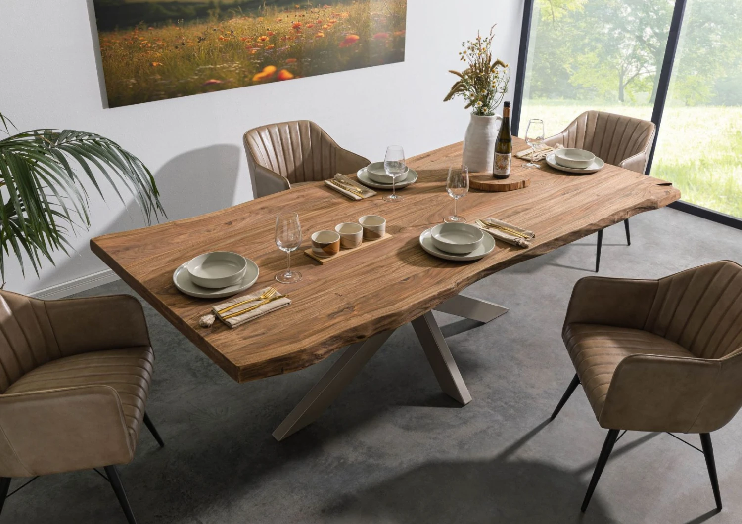 FREEFORM 5 Tavolo Da Pranzo In Legno Di Sheesham - Decapato / Naturale - Gambe Ad X Argento Matt 200x100 4 FREEFORM 5 Tavolo Da Pranzo In Legno Di Sheesham - Decapato / Naturale - Gambe Ad X Argento Matt 200x100 - immagine 2