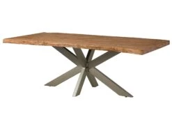 FREEFORM 5 Tavolo Da Pranzo In Legno Di Sheesham - Decapato / Naturale - Gambe Ad X Argento Matt 240x100 -Massivmoebel24 09 108 834 5923 10 2