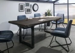 FREEFORM 5 Tavolo Da Pranzo In Legno Di Mango - Verniciato Grigio / Gambe In Ferro U Antracite Lucido 200x100