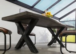 FREEFORM 5 Tavolo Da Pranzo In Legno Di Mango - Verniciato Grigio / Gambe In Ferro X Antracite Lucido 200x100 -Massivmoebel24 09 108 844 2113 3