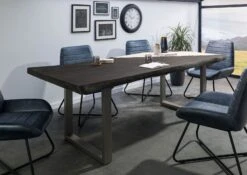 FREEFORM 5 Tavolo Da Pranzo In Legno Di Mango - Verniciato Grigio / Gambe In Ferro U Argento Matt 220x100