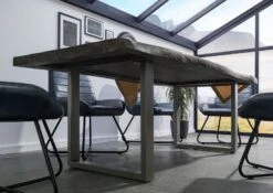 FREEFORM 5 Tavolo Da Pranzo In Legno Di Mango - Verniciato Grigio / Gambe In Ferro U Argento Matt 220x100 -Massivmoebel24 09 108 844 2903 3