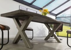 FREEFORM 5 Tavolo Da Pranzo In Legno Di Mango - Verniciato Grigio / Gambe In Ferro X Argento Matt 240x100 -Massivmoebel24 09 108 844 2913 3