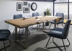 FREEFORM 5 Tavolo Da Pranzo In Legno Di Mango - Verniciato Beige / Gambe In Ferro U Argento Matt 200x100