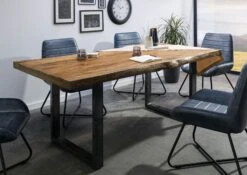 FREEFORM 5 Tavolo Da Pranzo In Legno Di Mango - Verniciato Natur / Gambe In Ferro U Antracite Lucido 180x90