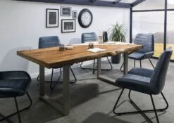 FREEFORM 5 Tavolo Da Pranzo In Legno Di Mango - Verniciato Natur / Gambe In Ferro U Argento Matt 200x100