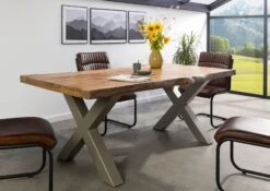 FREEFORM 5 Tavolo Da Pranzo In Legno Di Mango - Verniciato Natur / Gambe In Ferro X Argento Matt 180x90