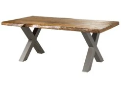 FREEFORM 5 Tavolo Da Pranzo In Legno Di Mango - Verniciato Natur / Gambe In Ferro X Argento Matt 200x100 -Massivmoebel24 09 108 844 9913 11 1