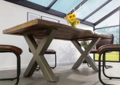 FREEFORM 5 Tavolo Da Pranzo In Legno Di Mango - Verniciato Natur / Gambe In Ferro X Argento Matt 200x100 -Massivmoebel24 09 108 844 9913 3 1