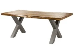 FREEFORM 5 Tavolo Da Pranzo In Legno Di Mango - Verniciato Natur / Gambe In Ferro X Argento Matt 180x90 -Massivmoebel24 09 108 844 9913 9