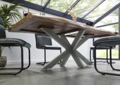 FREEFORM 5 Tavolo Da Pranzo In Legno Di Mango - Verniciato Natur / Gambe Incrociate Argento 220x100 -Massivmoebel24 09 108 844 9923 3