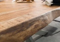 FREEFORM 5 Tavolo Da Pranzo In Legno Di Mango - Verniciato Natur / Gambe Incrociate Argento 220x100 -Massivmoebel24 09 108 844 9923 4