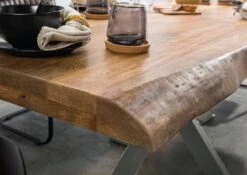 FREEFORM 5 Tavolo Da Pranzo In Legno Di Mango - Verniciato Natur / Gambe Incrociate Argento 220x100 -Massivmoebel24 09 108 844 9923 5