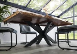 FREEFORM 5 Tavolo Da Pranzo In Legno Di Sheesham - Sabbiato Natur / Gambe Incrociate Antracite Lucido 220x100 -Massivmoebel24 09 110 834 3124 3 1