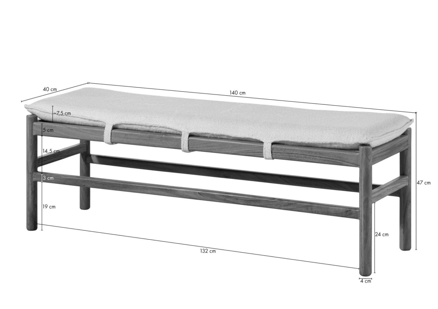 Panca In Legno Di Acacia 140x40x47 Laccato / Naturale KOPENHAGEN #140 10 Panca In Legno Di Acacia 140x40x47 Laccato / Naturale KOPENHAGEN #140 - immagine 8