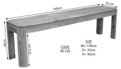 TORONTO #130 Panca In Legno Di Sheesham - Decapato / Smoked Cherry 140x35x45 -Massivmoebel24 09 124 665 0031 8