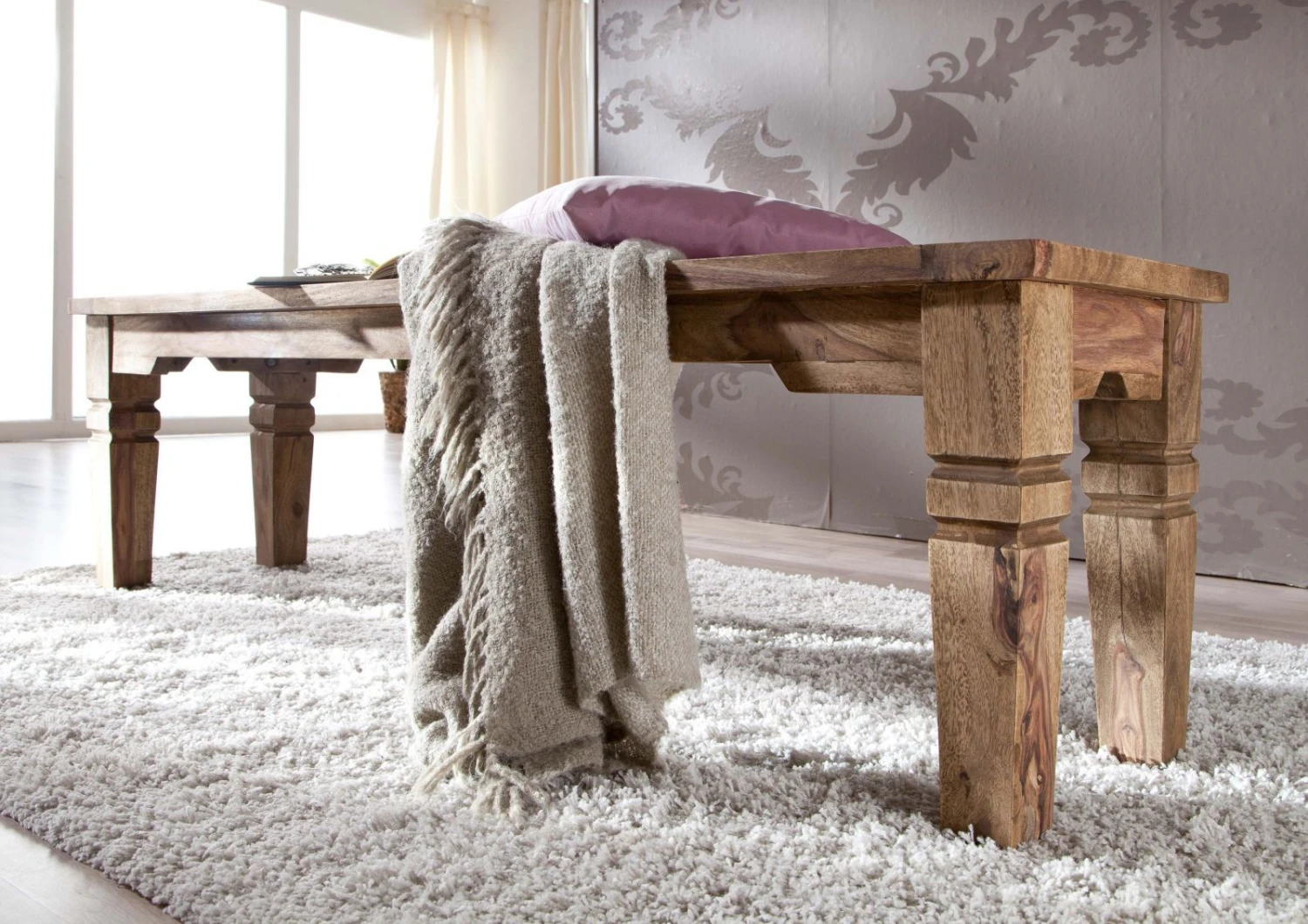 LEEDS #54 Panca In Legno Di Sheesham - Oliato / Grigio 140x40x45 4 LEEDS #54 Panca In Legno Di Sheesham - Oliato / Grigio 140x40x45 - immagine 2