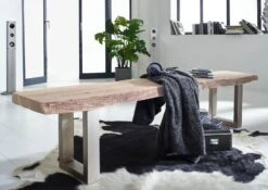 FREEFORM #133 Panca In Legno Di Acacia - Laccato / Natural Stone 175x38x45 -Massivmoebel24 09 125 814 0132 4