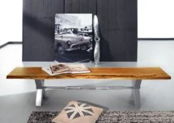 IRON LABEL #137 Panca In Legno Di Acacia - Laccato Natur 200x38x46 -Massivmoebel24 09 128 820 0036 3