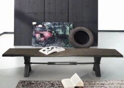 IRON LABEL #147 Panca In Legno Di Acacia - Laccato / Grigio 200x38x46 -Massivmoebel24 09 128 820 0046 3