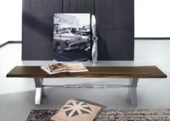 Panca In Legno Acacia - Laccato / Marrone 180x38x46 IRON LABEL #151 -Massivmoebel24 09 128 820 0051 3 1