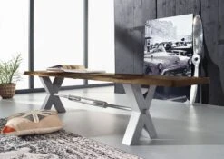 Panca In Legno Acacia - Laccato / Marrone 180x38x46 IRON LABEL #151 -Massivmoebel24 09 128 820 0051 4 1