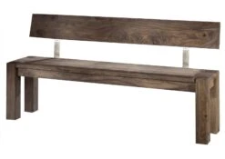 NATURE GREY #703 Panca Con Schienale In Legno Di Sheesham - Oliato / Grigio 200x35x76 -Massivmoebel24 09 130 550 1033 9