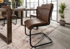 IRON LABEL #03 Sedia Cantilever In Vera Pelle - Marrone 52x62x89