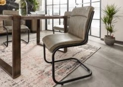 IRON LABEL #04 Sedia Cantilever In Vera Pelle - Grigia 52x62x89