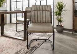 IRON LABEL #04 Sedia Cantilever In Vera Pelle - Grigia 52x62x89 -Massivmoebel24 09 151 890 0004 3